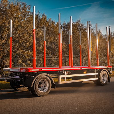 DOLL timber transport platform trailer A2P-LZ66 on the road